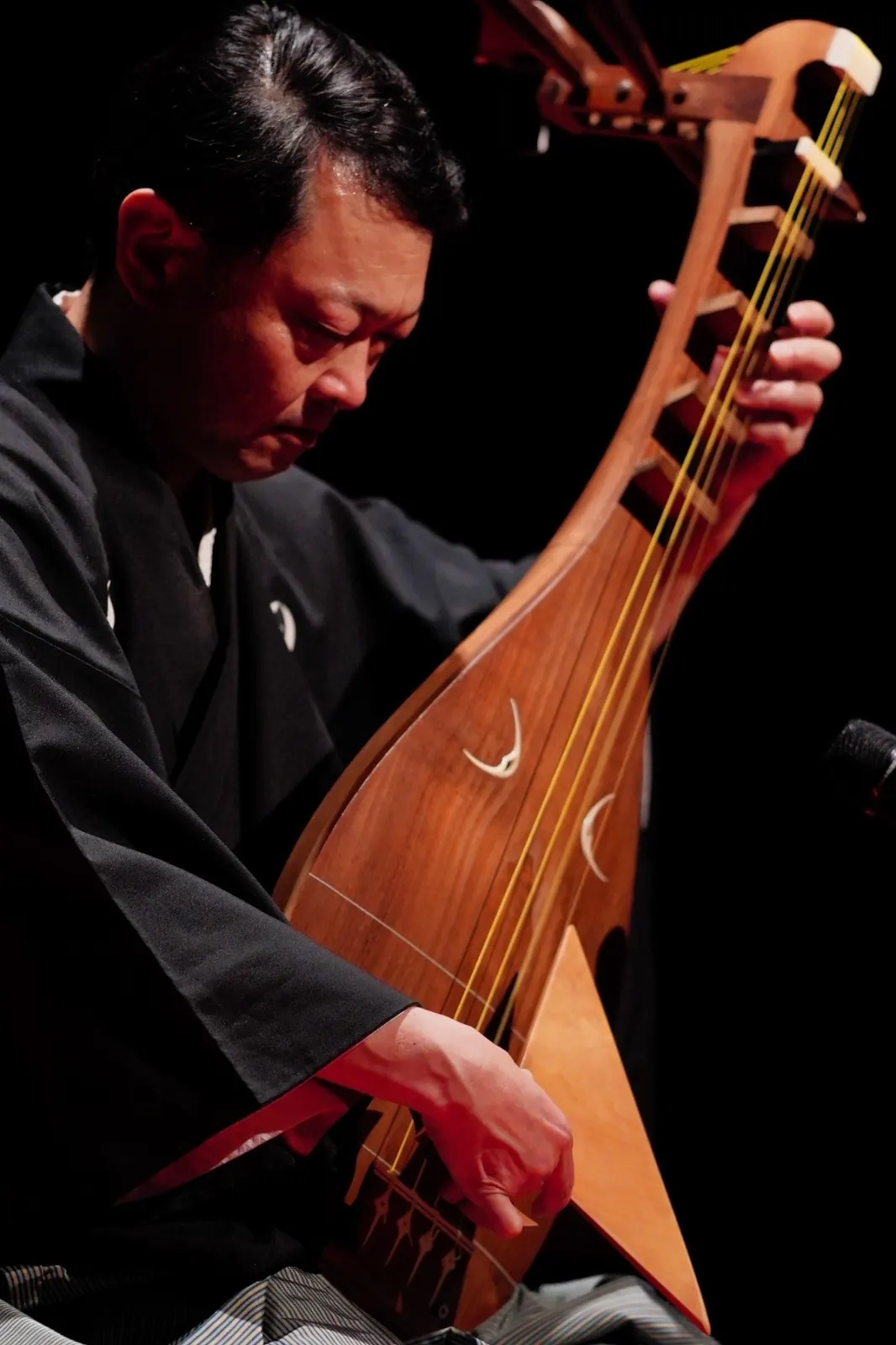 Satsuma Biwa artist performing with a traditional Japanese instrument